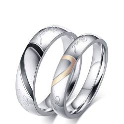 Beydodo Edelstahl Ringe Set Partner, Paar Ringe Personalisiert Puzzle Herz 4MM 5MM Ring Damen Gr. 54 (17.2)+ Herren Gr.60 (19.1), Verlobungsringe Eheringe Paarpeis Silber von Beydodo