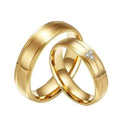 Beydodo Edelstahl Ringe Verlobung mit Gravur, Gold Ringe Paare 6MM mit Stein Bandringe Eheringe Partnerringe für 2 Damen Gr.49 (15.6) + Herren Gr.67 (21.3) von Beydodo