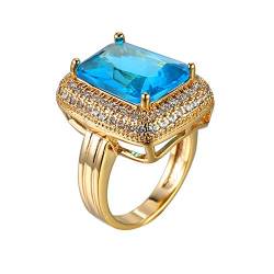 Beydodo Ehering Damen Vergoldet, Trauring Nickelfrei Halo Ring mit Blau Zirkonia Verlobung Ringe Gold Größe 52 (16.6) von Beydodo