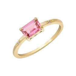 Beydodo Eheringe 750 Echtgold Damen, Ring Hochzeit Schmal mit Rosa Turmaline Verlobungsring Trauringe Nickelfrei Gr.49 von Beydodo