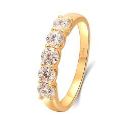 Beydodo Eheringe Damen Einzeln, Ring Gold 585 mit 5 Steine Moissanit 0.5ct Hochzeit Ringe Frauen Nickelfrei Gr.63 von Beydodo