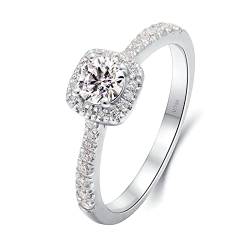 Beydodo Eheringe Damen Einzeln, Ring Weißgold 750 4-Steg-Krappenfassung mit Laborgezüchteter Diamant 0.1ct Hochzeit Ringe Frauen Nickelfrei Gr.56 von Beydodo