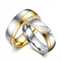 Beydodo Eheringe Edelstahl, Silber Gold Ringe Verlobung mit Zirkonia Hochglanzpoliert Trauringe Freundschaftsringe für 2 Damen Gr.54 (17.2) + Herren Gr.62 (19.7) von Beydodo