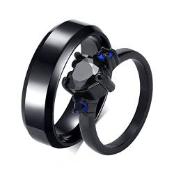 Beydodo Eheringe Edelstahl mit Gravur, Verlobungsringe Paar Ringe Set, Schwarz Ring mit Zirkonia Damen Gr.52 (16.6) + Herren Gr.54 (17.2) von Beydodo