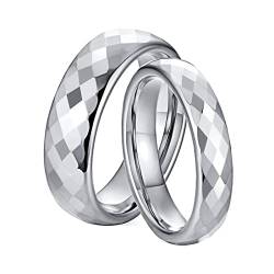 Beydodo Eheringe Paarpeis Wolframcarbid, Verlobungsringe Freundschaftsringe für 2,Silber Ring 4MM 6MM Hochglanzpoliert Damen Gr.52 (16.6) + Herren Gr.62 (19.7) von Beydodo