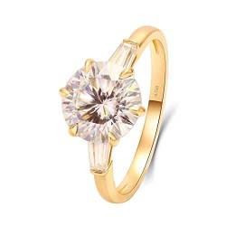 Beydodo Frauen Ring Gold Echt 585, Verlobungsringe 6-Steg-Krappenfassung mit Moissanit 3ct Trauringe Hochzeit Ring Damen Nickelfrei Gr.60 von Beydodo