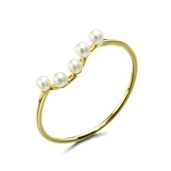 Beydodo Frauen Ringe Gold 750, Trauringe Welle mit 5 Perlen Hochzeit Ring Damen Nickelfrei Gr.56 (17.8) von Beydodo