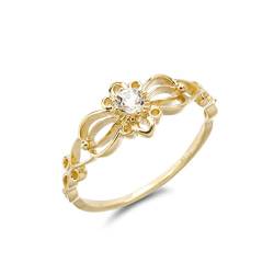 Beydodo Gold Ringe Frauen 585 14K, Verlobung Ring Blume mit Weiß Topas Hochzeit Ringe Damen Trauringe Nickelfrei Größe 48 von Beydodo