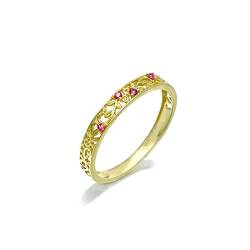 Beydodo Gold Ringe Frauen 585 14K, Verlobung Ring Filigran mit Rot Korund Hochzeit Ringe Damen Trauringe Nickelfrei Gr.57 von Beydodo