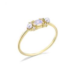 Beydodo Gold Ringe Frauen 585 14K, Verlobung Ring Schmal mit Oval Opal und Perlen Hochzeit Ringe Damen Trauringe Nickelfrei Gr.67 von Beydodo