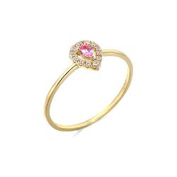 Beydodo Gold Ringe Frauen 585 14K, Verlobung Ring Tropfen mit Rosa Saphir Hochzeit Ringe Damen Trauringe Nickelfrei Gr.56 (17.8) von Beydodo