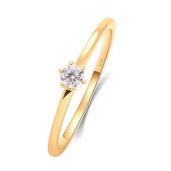 Beydodo Gold Ringe Frauen 750 18K, Verlobung Ring Solitär mit 0.1ct Laborgezüchteten Diamant Hochzeit Ringe Damen Trauringe Nickelfrei Größe 51 von Beydodo