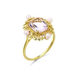 Beydodo Hochzeitsringe Gold 750 Damen, Ring Verlobung Blume mit Lila Kristall und Perlen Trauringe Eheringe Nickelfrei Gr.57 von Beydodo