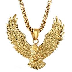 Beydodo Kette Herren Edelstahl mit Anhänger Adler, Halskette Personalisiert Hip Hop Kette Gold 60CM für Männer Jungs von Beydodo