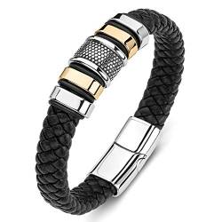 Beydodo Lederarmband 18.5CM Schwarz, Armband Charms Jungen Herren Geometrie Geflochten Armband Leder mit Magnetverschluss von Beydodo