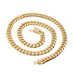 Beydodo Männer Kette ohne Anhänger 46 cm, Panzerkette mit Zirkonia Breit 18MM Hip Hop Kette Edelstahl Halskette Gold für Partner von Beydodo