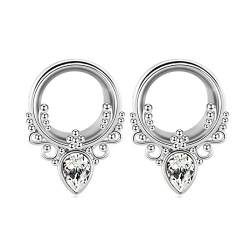 Beydodo Ohr Plug Edelstahl, Tunnel 8MM Silber mit Filigran Zirkonia Ohr Expander Piercing Tunnel 2PCS von Beydodo