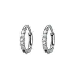 Beydodo Ohrringe Damen Edelstahl, Creolen 6MM Hoop mit Zirkonia Silber Ohrringe Nickelfrei Modeschmuck von Beydodo