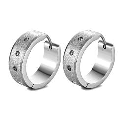 Beydodo Ohrringe Edelstahl Herren Damen, Creolen 16MM Matt mit Zirkonia Silber Creole Ohrringe Nickelfrei Modeschmuck von Beydodo