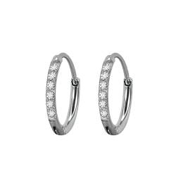 Beydodo Ohrringe Mädchen Edelstahl, Creolen 8MM Hoop mit Zirkonia Ohrringe Creolen Nickelfrei Damen Silber von Beydodo