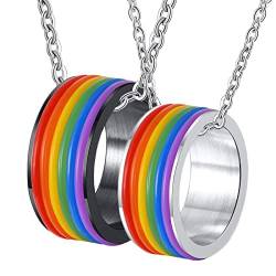 Beydodo Parter Halsketten für Sie und Ihn, Kette Edelstahl mit Anhänger Ringe LGBT 9MM Pärchen Halskette Personalisiert von Beydodo