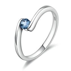 Beydodo Partnerring Silber 925, Solitär Ring mit Blau Rund Topas Ehering Nickelfrei Verlobungsring für Frauen Gr.52 (16.6) von Beydodo