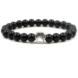 Beydodo Perlen Armband Männer, Herren Armbänder Personalisiert 8MM Obsidian mit Pfote Perlenarmband Chakra 19CM von Beydodo