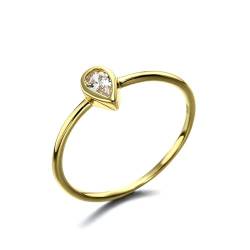 Beydodo Ring für Frauen Gold 750, Eheringe Solitär mit Tropfen Diamant Trauringe Verlobungsringe Nickelfrei Gr.52 (16.6) von Beydodo