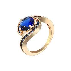 Beydodo Ring mit Stein Damen, Eheringe Vergoldet Solitärring mit Blau Zirkonia Verlobungsring Hochzeit Ring Gold Gr.62 (19.7) von Beydodo