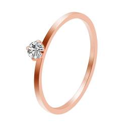 Beydodo Ringe Edelstahl Damen, Ring Personalisiert Solitär mit Zirkonia Schmal 1MM Partnerringe Rosegold Ringe Frauen Nickelfrei Gr.52 (16.6) von Beydodo