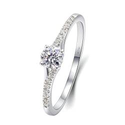 Beydodo Ringe Weißgold 585 Damen, Verlobungsring 4-Steg-Krappenfassung mit Laborgezüchteter Diamant 0.28ct Hochzeit Ringe Frauen Eheringe Nickelfrei Größe 66 von Beydodo