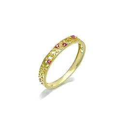 Beydodo Ringe für Damen 585 Gold, Trauringe Filigran mit Rot Korund Gold Ringe Verlobung und Hochzeit Gr.60 (19.1) von Beydodo