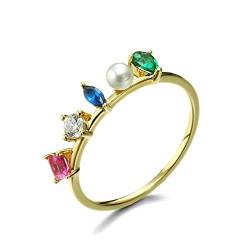 Beydodo Ringe für Damen 585 Gold, Trauringe Schmal mit Edelstein und Perle Gold Ringe Verlobung und Hochzeit Größe 52 (16.6) von Beydodo