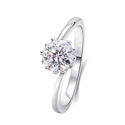 Beydodo Ringe für Damen 585 Weißgold, Trauringe Blume Solitär mit Moissanit 0.5ct Weißgold Ringe Verlobung und Hochzeit Größe 66 von Beydodo