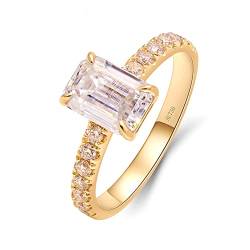 Beydodo Ringe für Damen 750 Gold, Trauringe 4-Steg-Krappenfassung mit Rechteck Moissanit 1ct Gold Ringe Verlobung und Hochzeit Gr.48 (15.3) von Beydodo