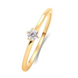 Beydodo Ringe für Damen 750 Gold, Trauringe Solitär mit 0.1ct Laborgezüchteten Diamant Gold Ringe Verlobung und Hochzeit Größe 53 (16.9) von Beydodo