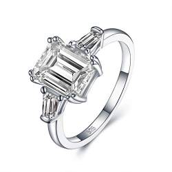 Beydodo Ringe für Frauen Silber 925, Eheringe mit Smaragdschliff Baguette Zirkonia Partnerring Damen Ring Silber Gr.52 (16.6) von Beydodo