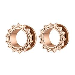 Beydodo Tunnel 10MM Edelstahl, Ohr Tunnel Plug Blume Rosegold Piercing Ohr Expander 2PCS von Beydodo