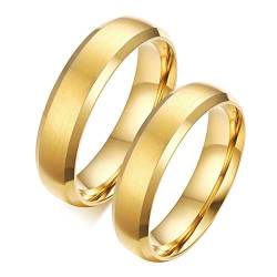 Beydodo Verlobungsringe Paar Ringe Edelstahl, Eheringe mit Gravur Partnerringe für 2, 6MM Gold Matt Ringe Damen Gr.54 (17.2) + Herren Gr.57 (18.1) von Beydodo