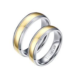 Beydodo Verlobungsringe Paar Ringe Titan, Eheringe mit Gravur Partnerringe für 2, Silber Gold Ringe 6MM Damen Gr.54 (17.2) + Herren Gr.60 (19.1) von Beydodo