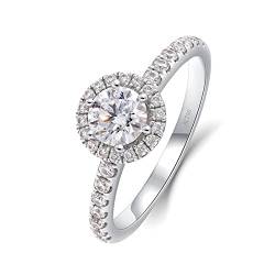 Beydodo Weißgold Ringe Frauen 585 14K, Verlobung Ring Halo mit 4.5MM Moissanit 0.4ct Hochzeit Ringe Damen Trauringe Nickelfrei Größe 57 (18.1) von Beydodo