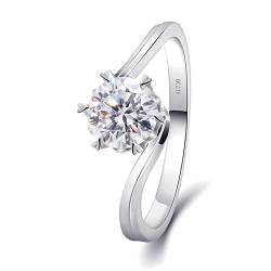 Beydodo Weißgold Ringe Frauen 750 18K, Verlobung Ring Herzen mit 6.5mm Moissanit 1ct Hochzeit Ringe Damen Trauringe Nickelfrei Größe 56 (17.8) von Beydodo