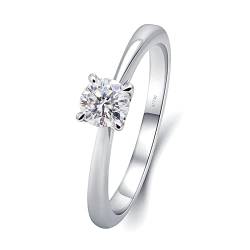 Beydodo Weißgold Ringe Frauen 750 18K, Verlobung Ring Solitär mit 0.5ct Diamant Hochzeit Ringe Damen Trauringe Nickelfrei Größe 47 (15.0) von Beydodo