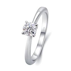 Beydodo Weißgold Ringe Frauen 750 18K, Verlobung Ring Solitär mit Moissanit 0.5ct Hochzeit Ringe Damen Trauringe Nickelfrei Gr.66 (21.0) von Beydodo