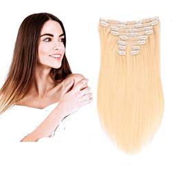 (35cm-55cm) Clip In Extensions 220g 100% Remy Echthaar für Haarverlängerung glatt Haarteile (60#, Platinum Blonde, 55cm) von Beyond Your Thoughts