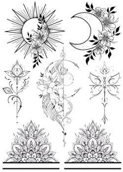 Sonne Tattoo Mond Tattoo Löwen Tattoo Lotusblumen Tattoo Fake Tattoos P101 von Beyond