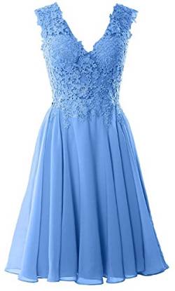 Beyonddress Damen Chiffon Abendkleider Elegant Kurz Spitze Brautjungfernkleider V-Ausschnitt Ballkleider Cocktailkleider(Blau,38) von Beyonddress