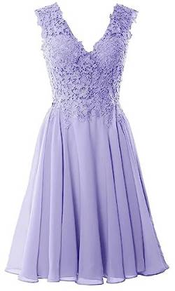 Beyonddress Damen Chiffon Abendkleider Elegant Kurz Spitze Brautjungfernkleider V-Ausschnitt Ballkleider Cocktailkleider(Lavendel,36) von Beyonddress