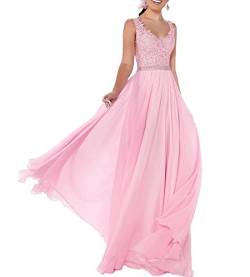 Beyonddress Damen Chiffon Abendkleider Lang Hochzeit V-Ausschnitt Brautkleid Ballkleider Brautjungfern Kleider(Rosa,46) von Beyonddress