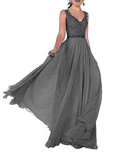 Beyonddress Damen Chiffon Abendkleider V-Ausschnitt Elegant Spitze Ballkleid Hochzeit Brautjungfernkleider Brautkleider(Grau,34) von Beyonddress